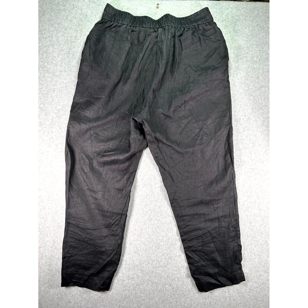 Sisley Linen Pants Women's 8 Black Regular Fit Comfortable High Waisted Pull On - Picture 15 of 16